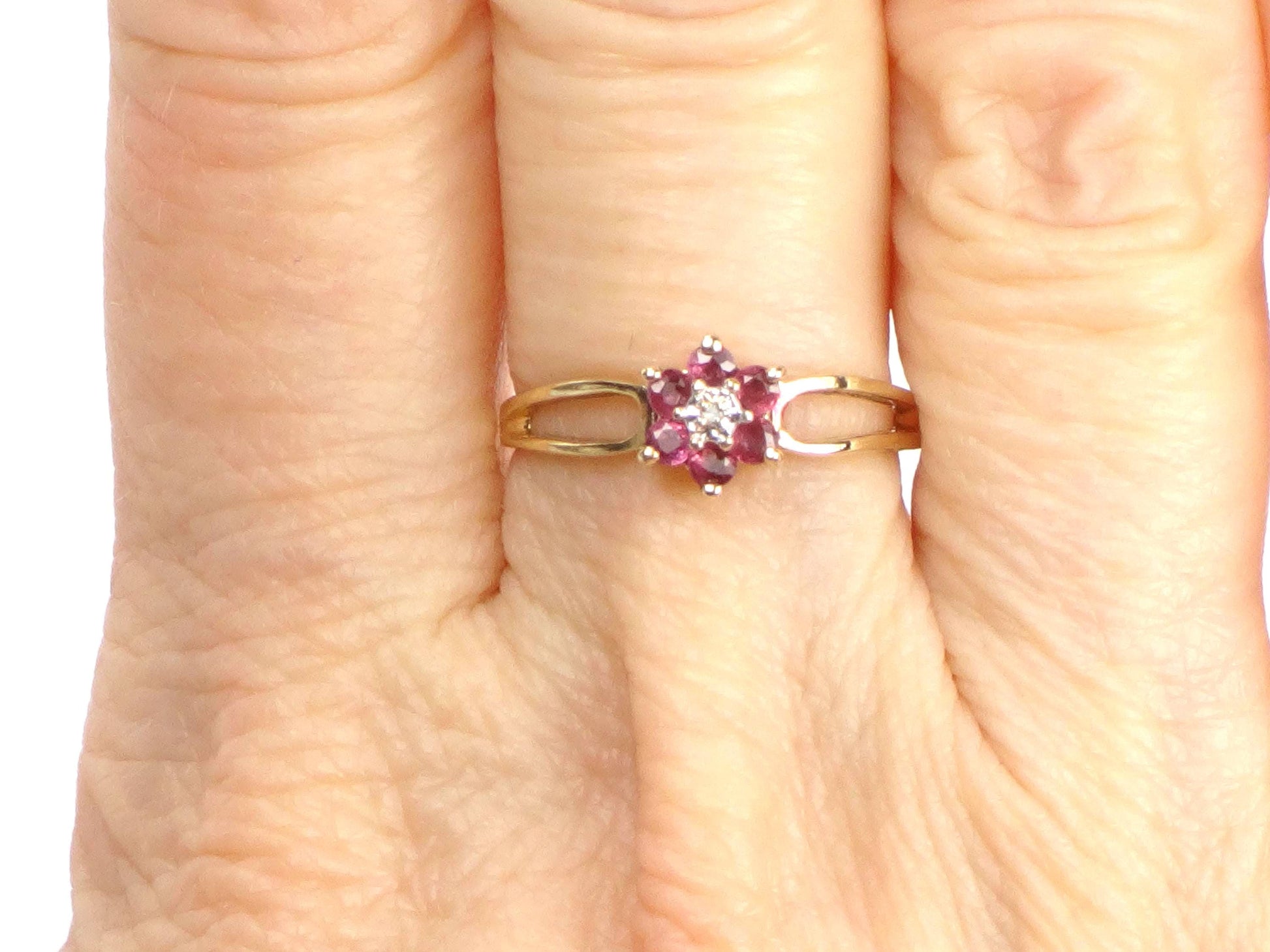 Vintage 10k Yellow Gold Diamond Ruby Ring, Size 6-BelmarJewelers