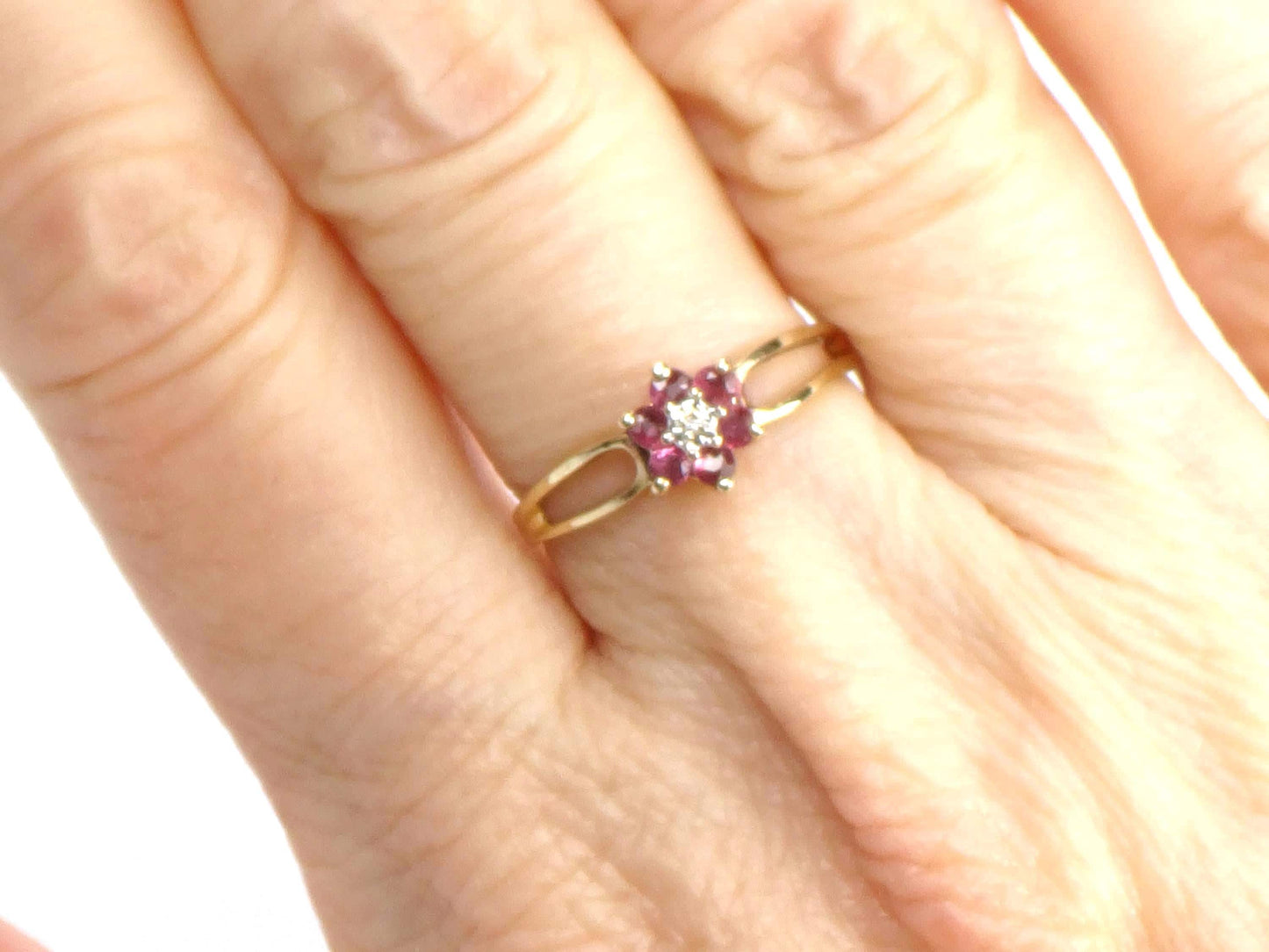 Vintage 10k Yellow Gold Diamond Ruby Ring, Size 6-BelmarJewelers