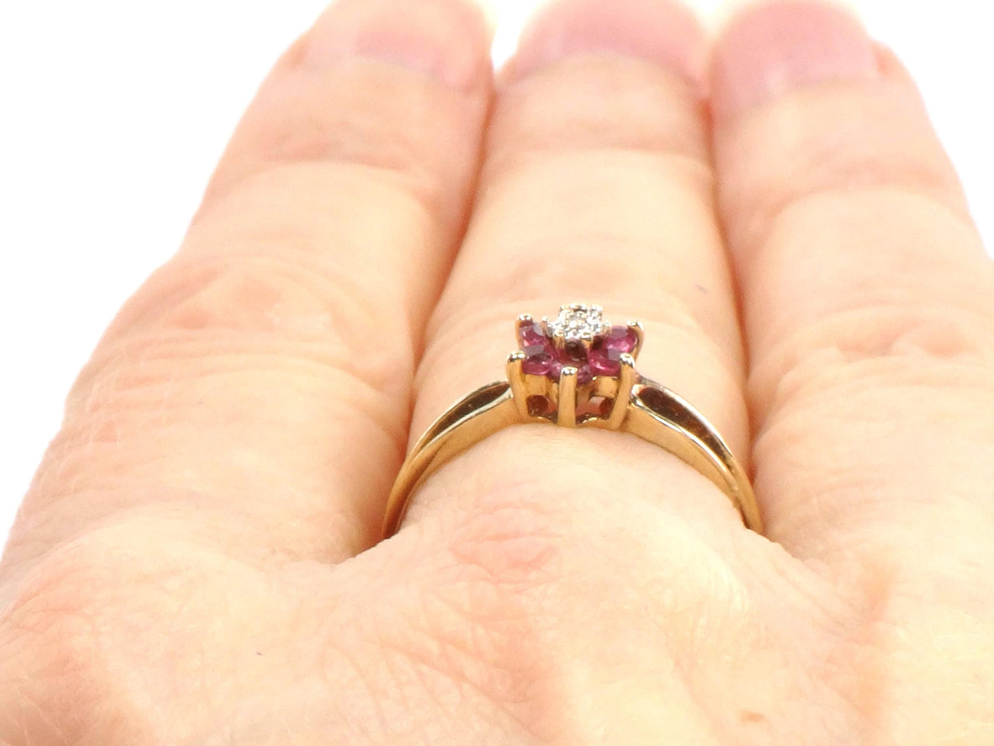 Vintage 10k Yellow Gold Diamond Ruby Ring, Size 6-BelmarJewelers