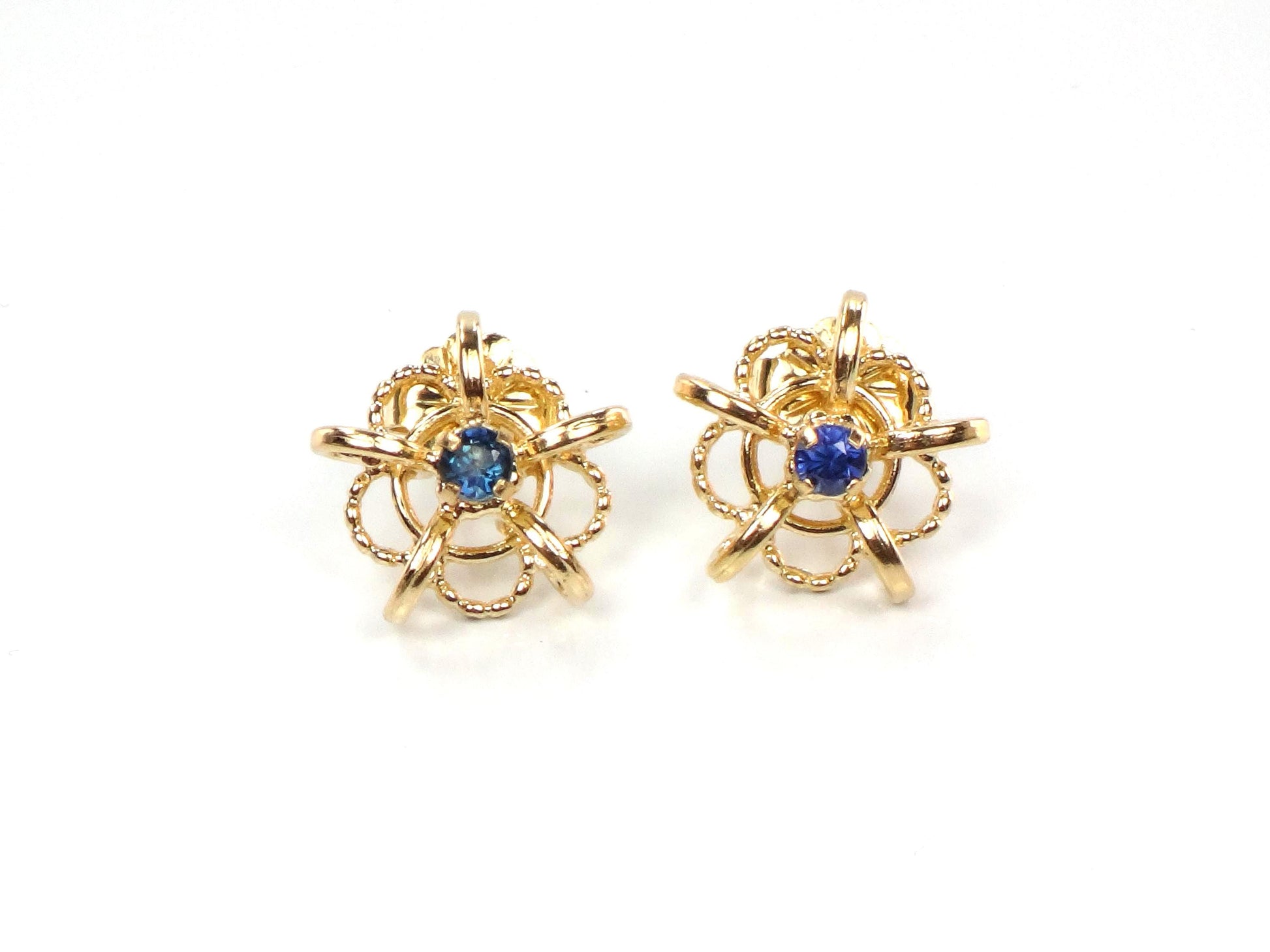 Vintage 14k Yellow Gold Sapphire Stud Earrings-BelmarJewelers