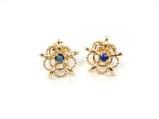 Vintage 14k Yellow Gold Sapphire Stud Earrings-BelmarJewelers
