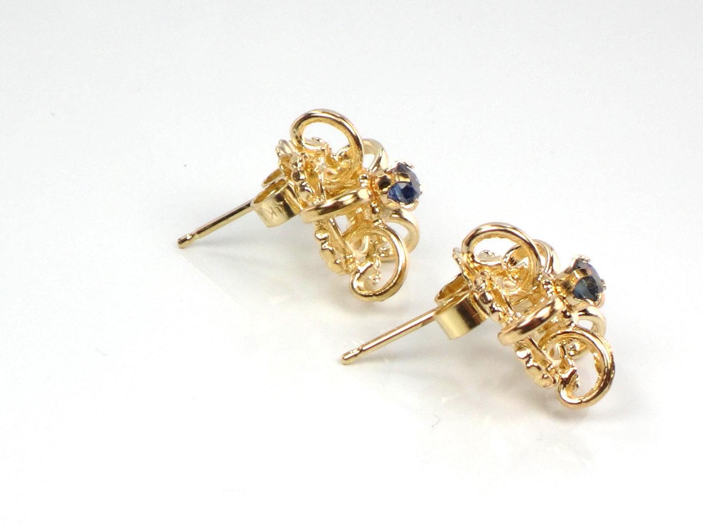 Vintage 14k Yellow Gold Sapphire Stud Earrings-BelmarJewelers