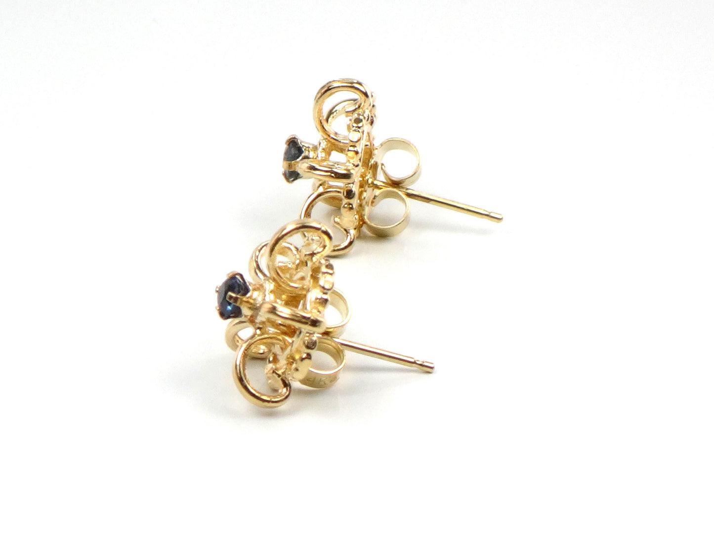 Vintage 14k Yellow Gold Sapphire Stud Earrings-BelmarJewelers