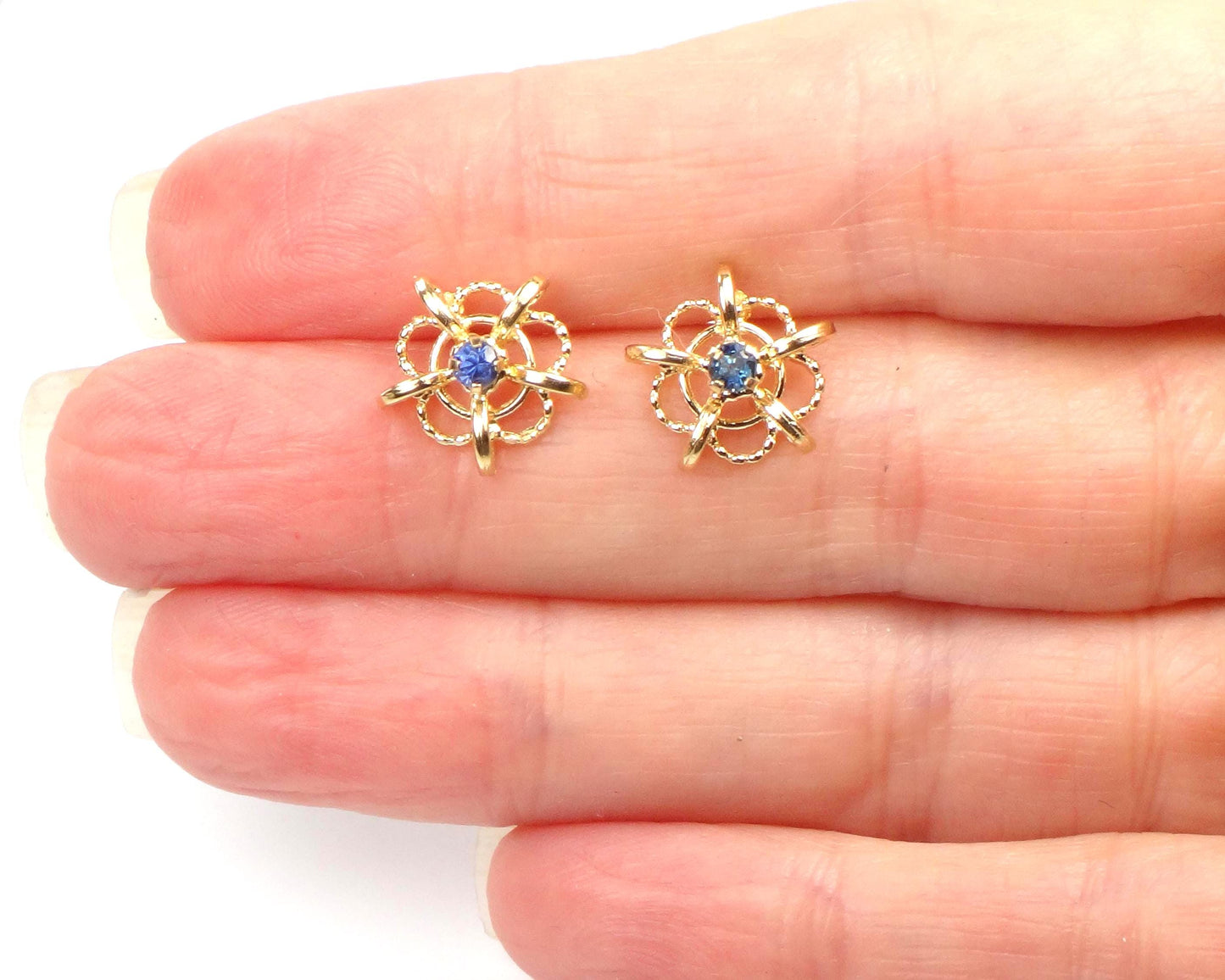 Vintage 14k Yellow Gold Sapphire Stud Earrings-BelmarJewelers