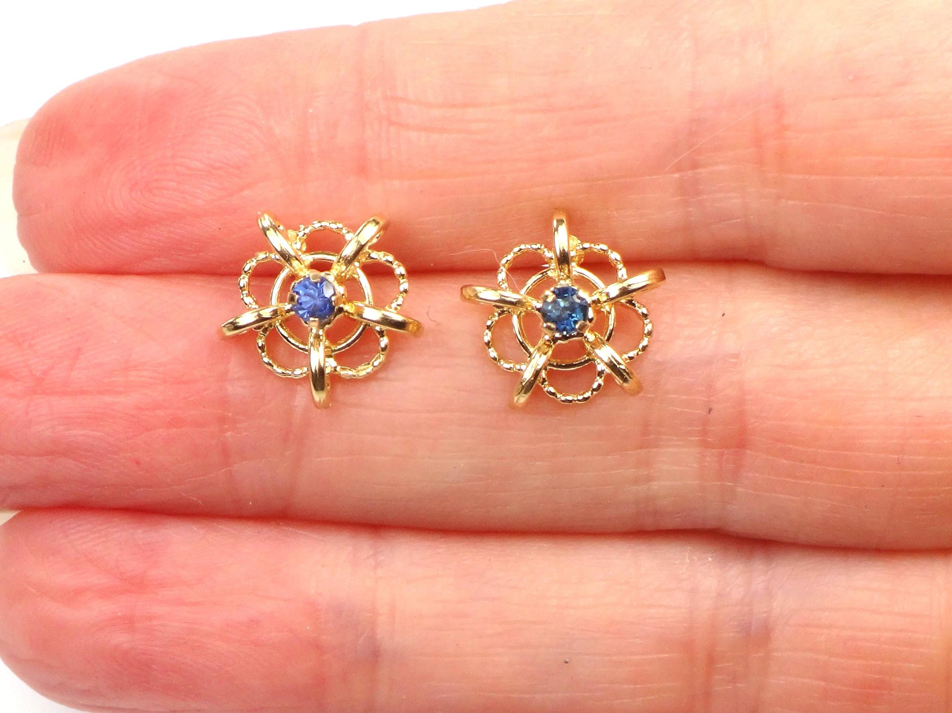 Vintage 14k Yellow Gold Sapphire Stud Earrings-BelmarJewelers