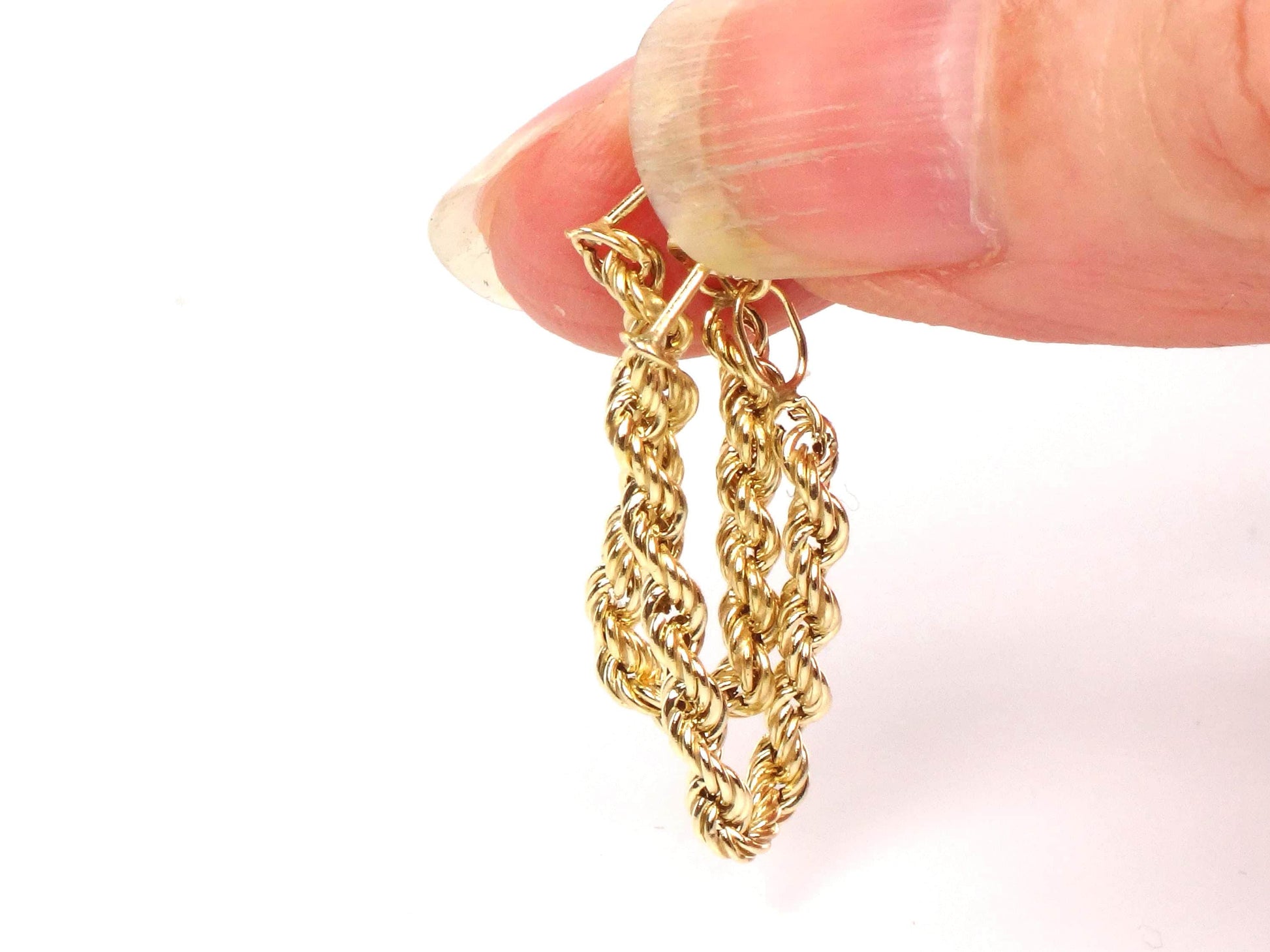Vintage 14k Yellow Gold Rope Chain Hoop Earrings, Circa 1990s-BelmarJewelers
