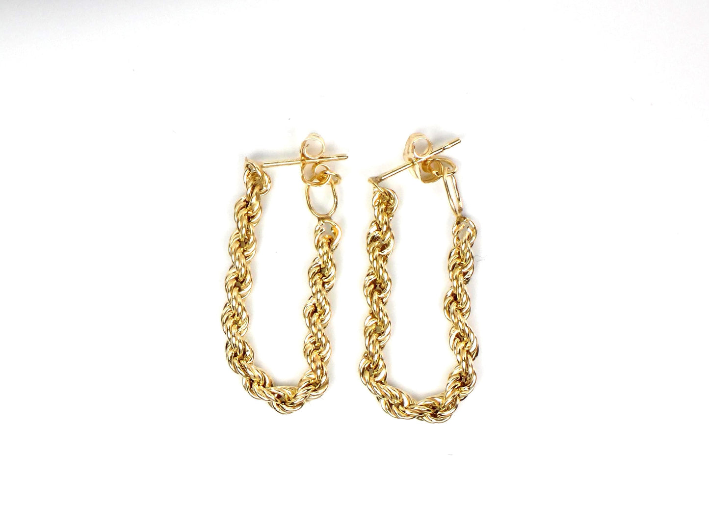 Vintage 14k Yellow Gold Rope Chain Hoop Earrings, Circa 1990s-BelmarJewelers