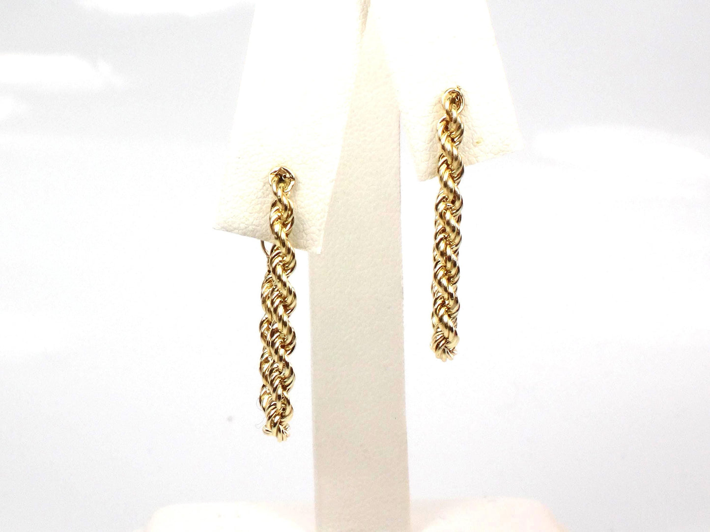 Vintage 14k Yellow Gold Rope Chain Hoop Earrings, Circa 1990s-BelmarJewelers