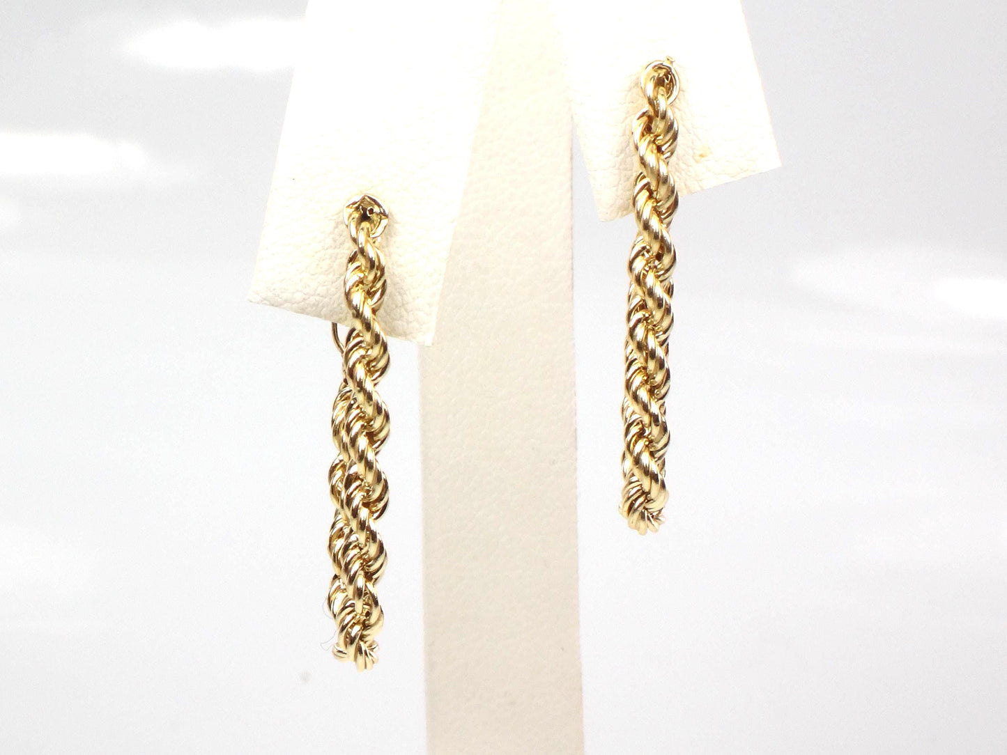Vintage 14k Yellow Gold Rope Chain Hoop Earrings, Circa 1990s-BelmarJewelers