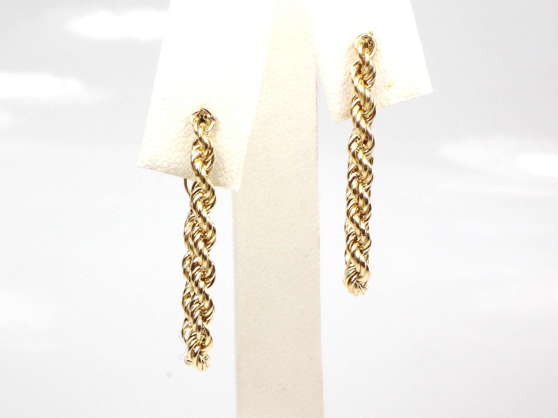Vintage 14k Yellow Gold Rope Chain Hoop Earrings, Circa 1990s-BelmarJewelers