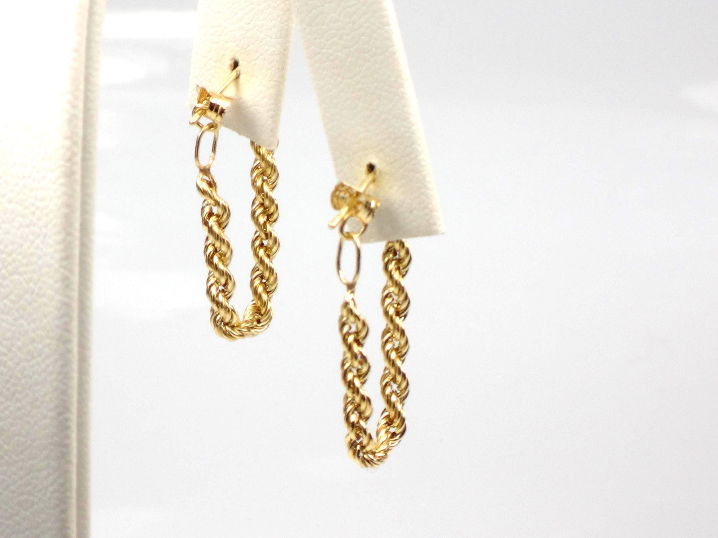 Vintage 14k Yellow Gold Rope Chain Hoop Earrings, Circa 1990s-BelmarJewelers