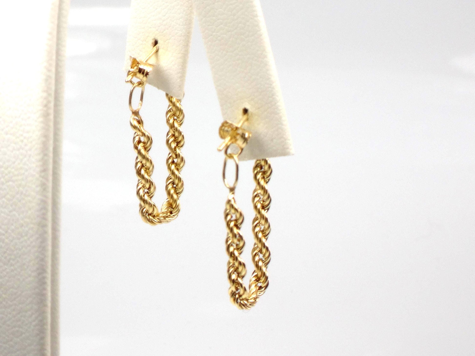 Vintage 14k Yellow Gold Rope Chain Hoop Earrings, Circa 1990s-BelmarJewelers