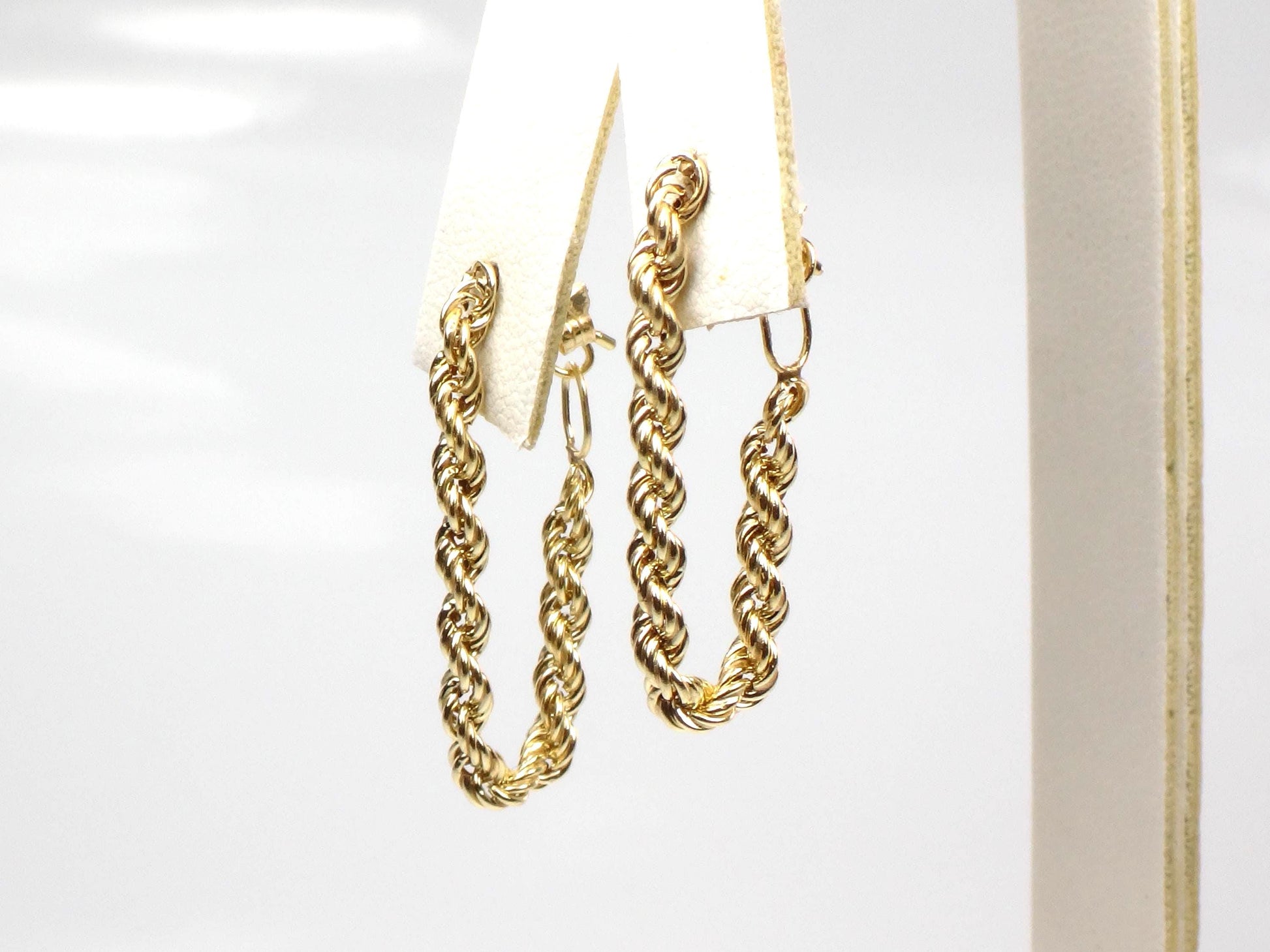 Vintage 14k Yellow Gold Rope Chain Hoop Earrings, Circa 1990s-BelmarJewelers