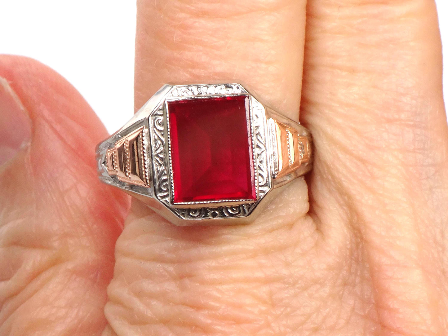 Vintage Art Deco 10k Gold Ruby Ring - Ostby Barton Size 11-BelmarJewelers
