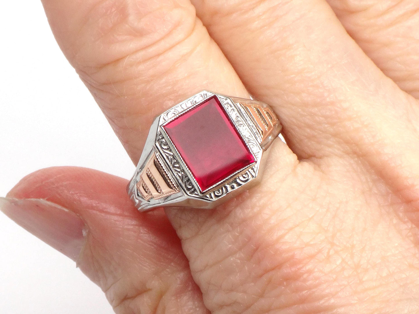 Vintage Art Deco 10k Gold Ruby Ring - Ostby Barton Size 11-BelmarJewelers
