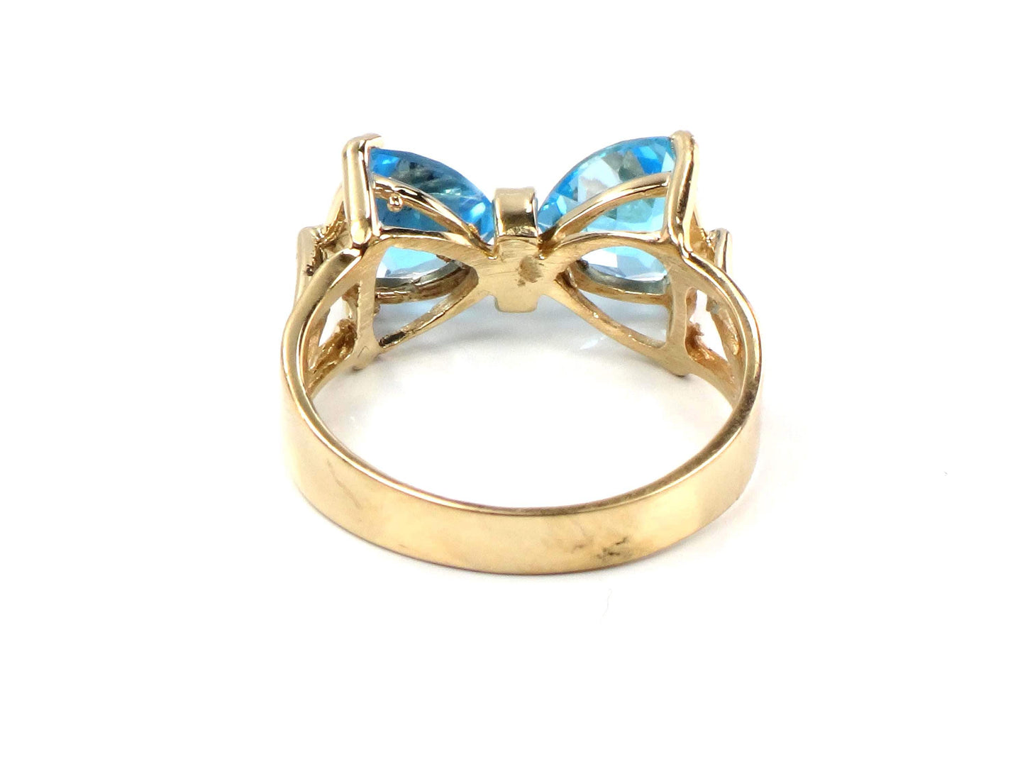 Vintage 14k Yellow Gold Blue Topaz Bow Tie Ring, Size 7.25-BelmarJewelers