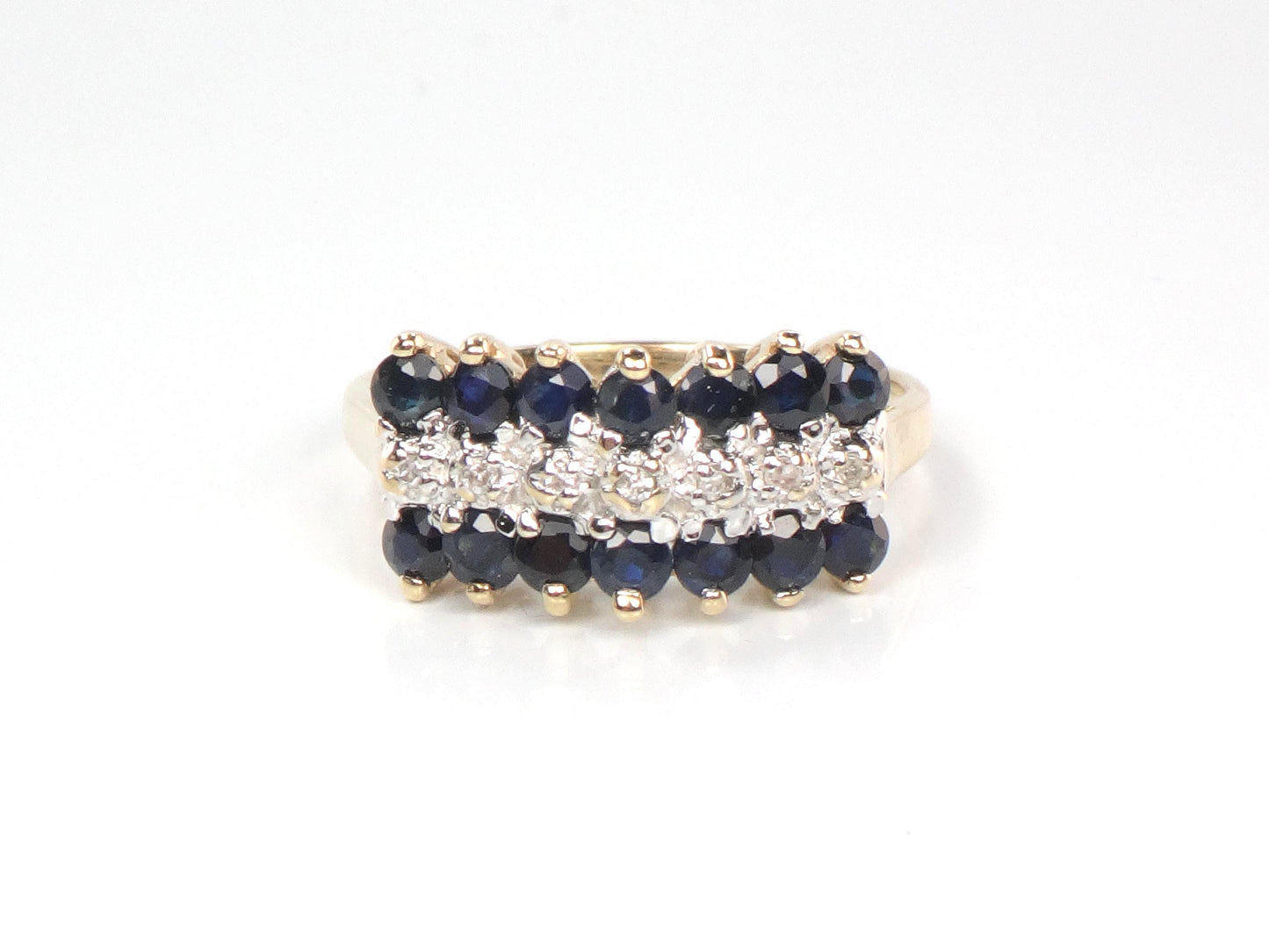 Vintage 10k Yellow Gold Sapphire & Diamond Ring - Size 6.75-BelmarJewelers