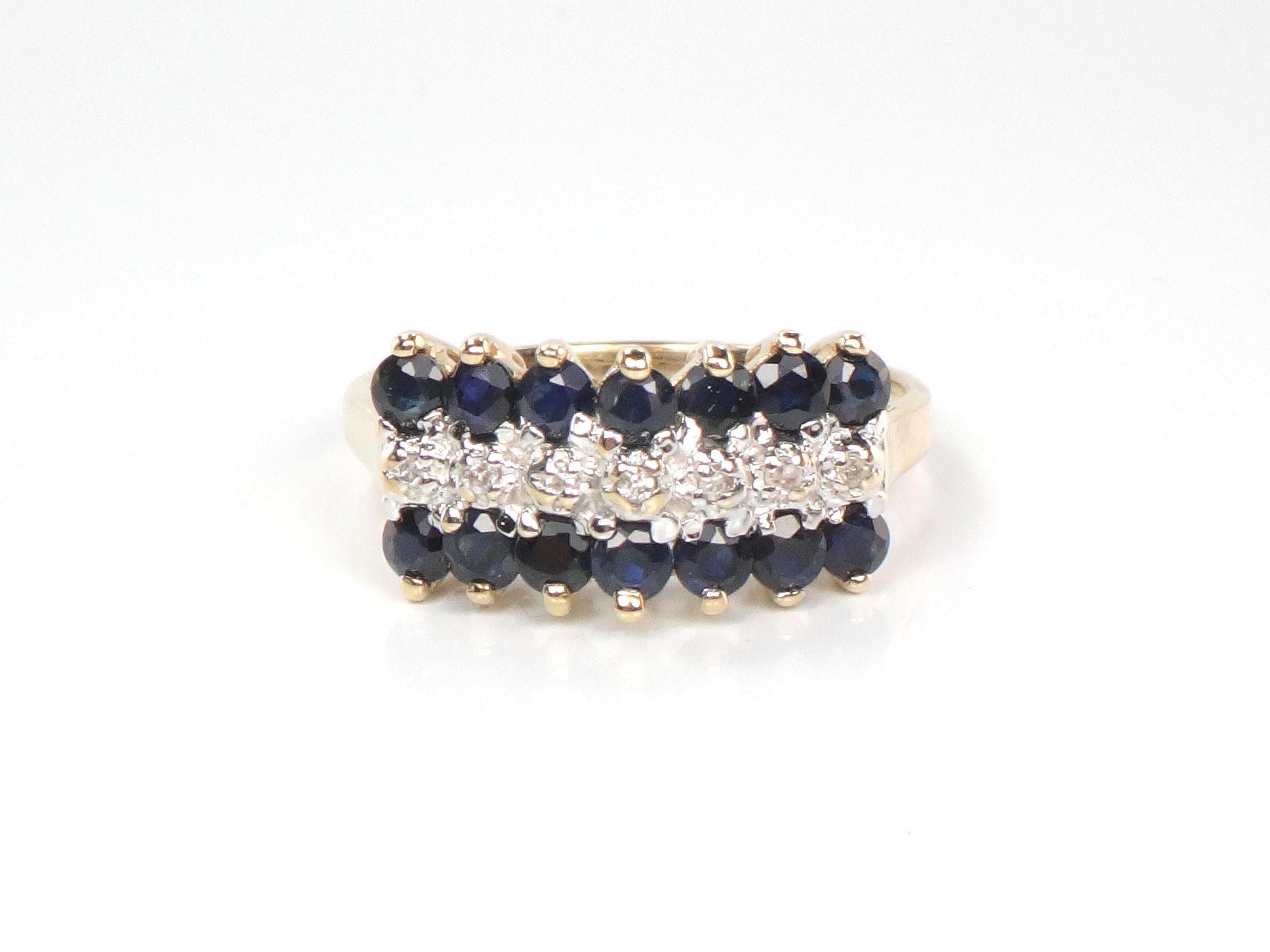 Vintage 10k Yellow Gold Sapphire & Diamond Ring - Size 6.75-BelmarJewelers