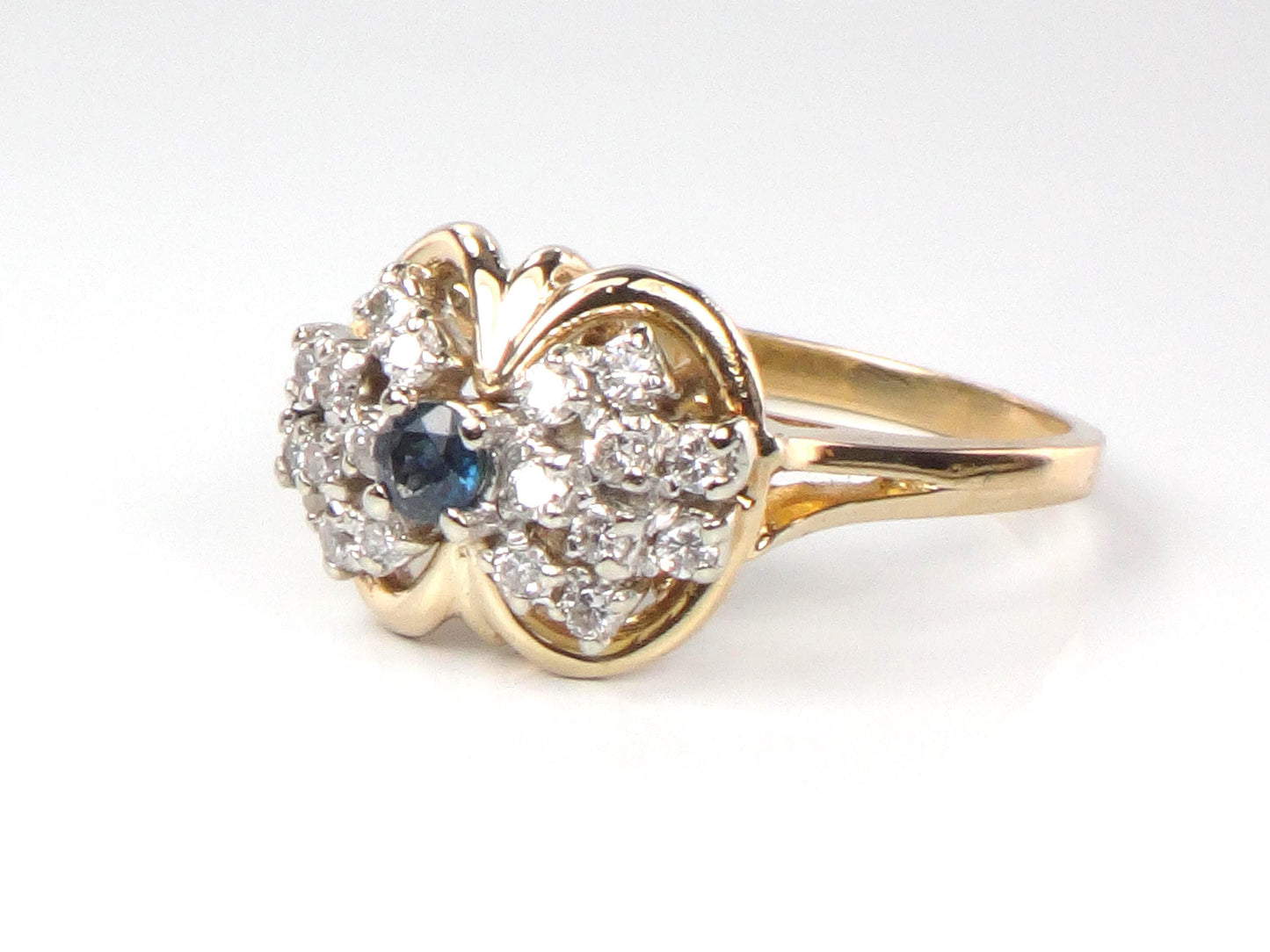 Vintage 14k Yellow Gold Blue Sapphire Diamond Cluster Ring - Size 6.5-BelmarJewelers
