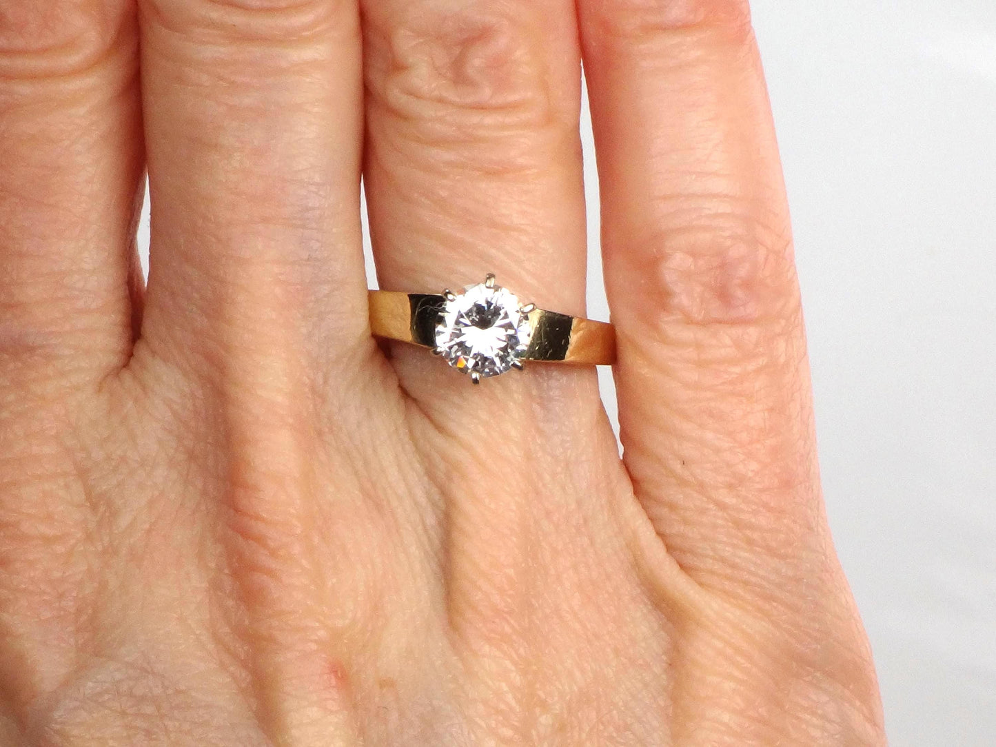 Vintage 14k Yellow Gold Round Cubic Zirconia Engagement Ring, Size 7-BelmarJewelers