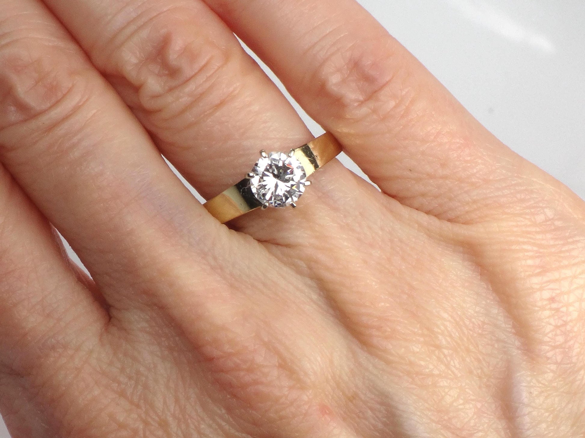 Vintage 14k Yellow Gold Round Cubic Zirconia Engagement Ring, Size 7-BelmarJewelers