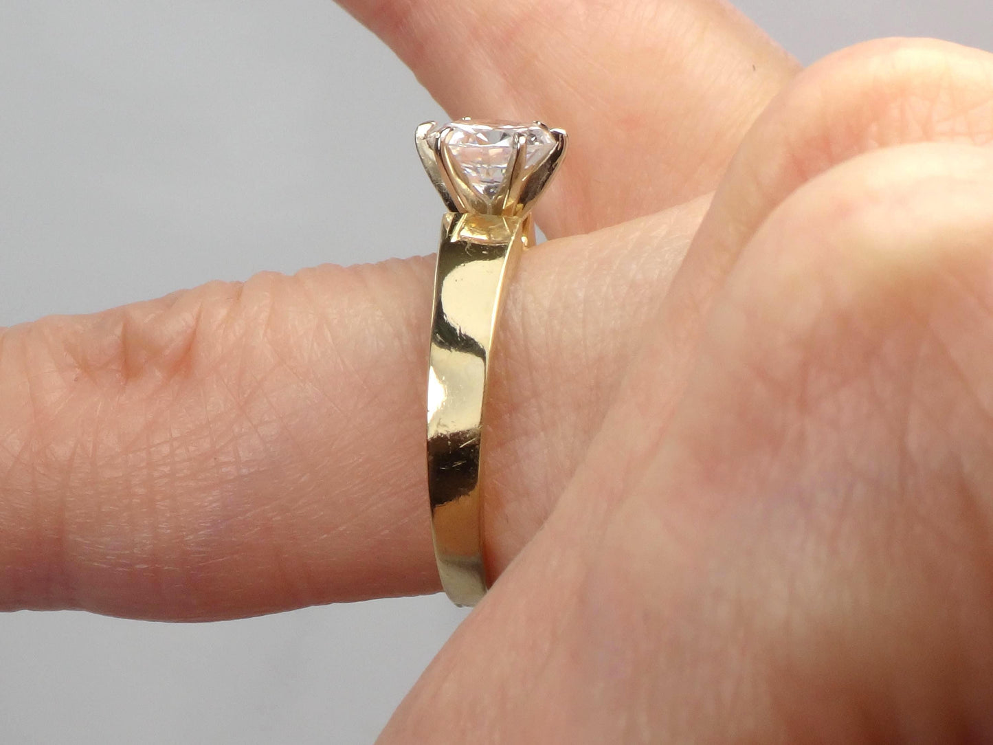 Vintage 14k Yellow Gold Round Cubic Zirconia Engagement Ring, Size 7-BelmarJewelers