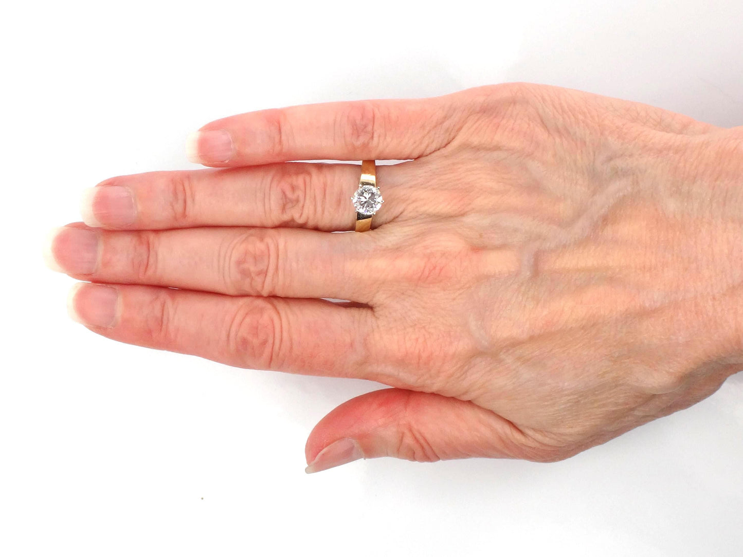 Vintage 14k Yellow Gold Round Cubic Zirconia Engagement Ring, Size 7-BelmarJewelers