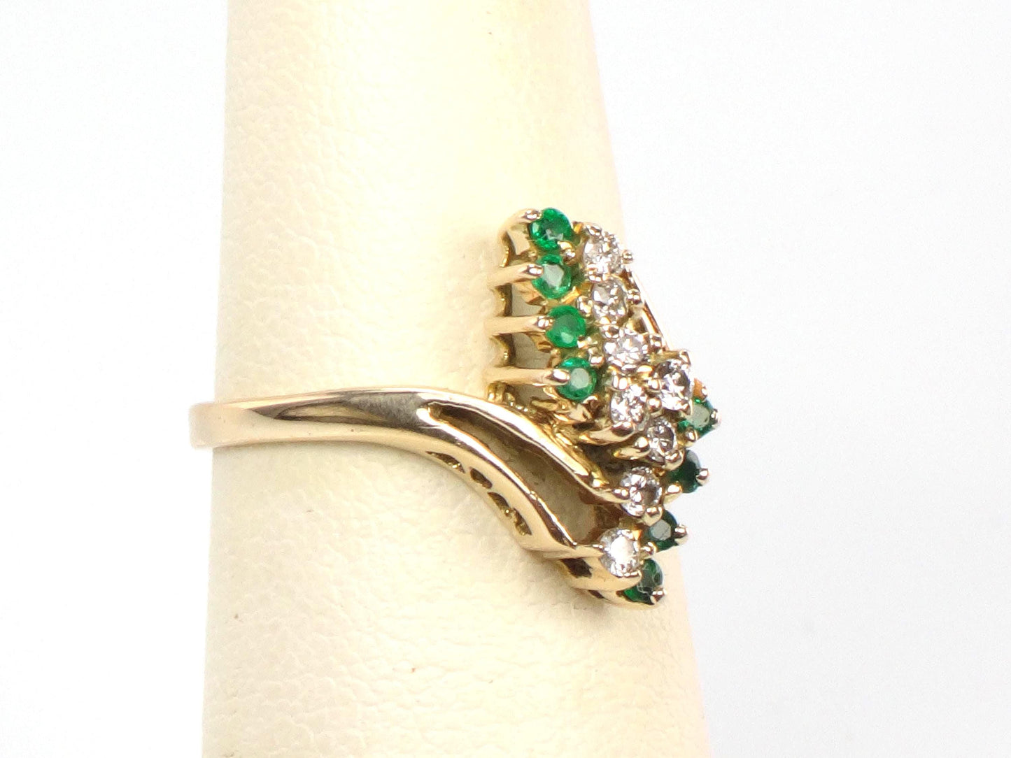 Vintage 14k Yellow Gold Emerald and Diamond Ring, Size 6.25-BelmarJewelers