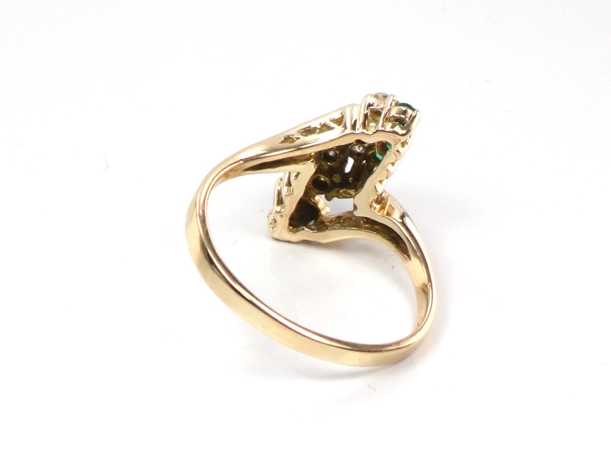 Vintage 14k Yellow Gold Emerald and Diamond Ring, Size 6.25-BelmarJewelers