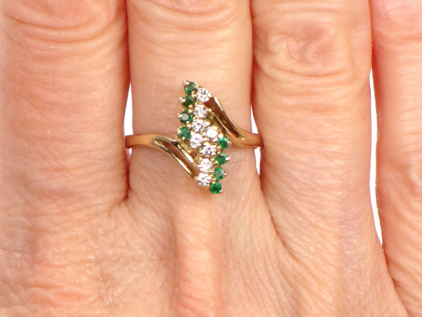 Vintage 14k Yellow Gold Emerald and Diamond Ring, Size 6.25-BelmarJewelers