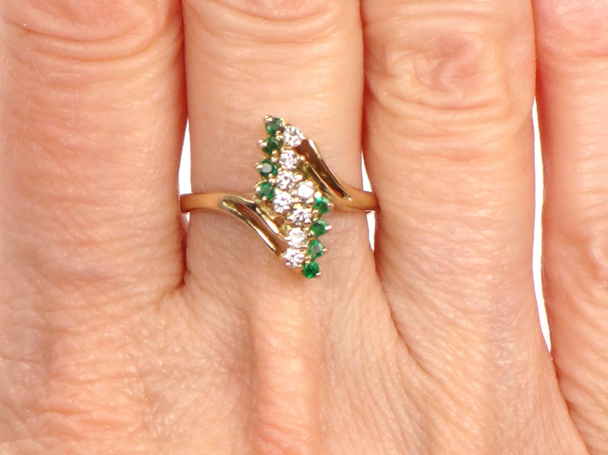 Vintage 14k Yellow Gold Emerald and Diamond Ring, Size 6.25-BelmarJewelers