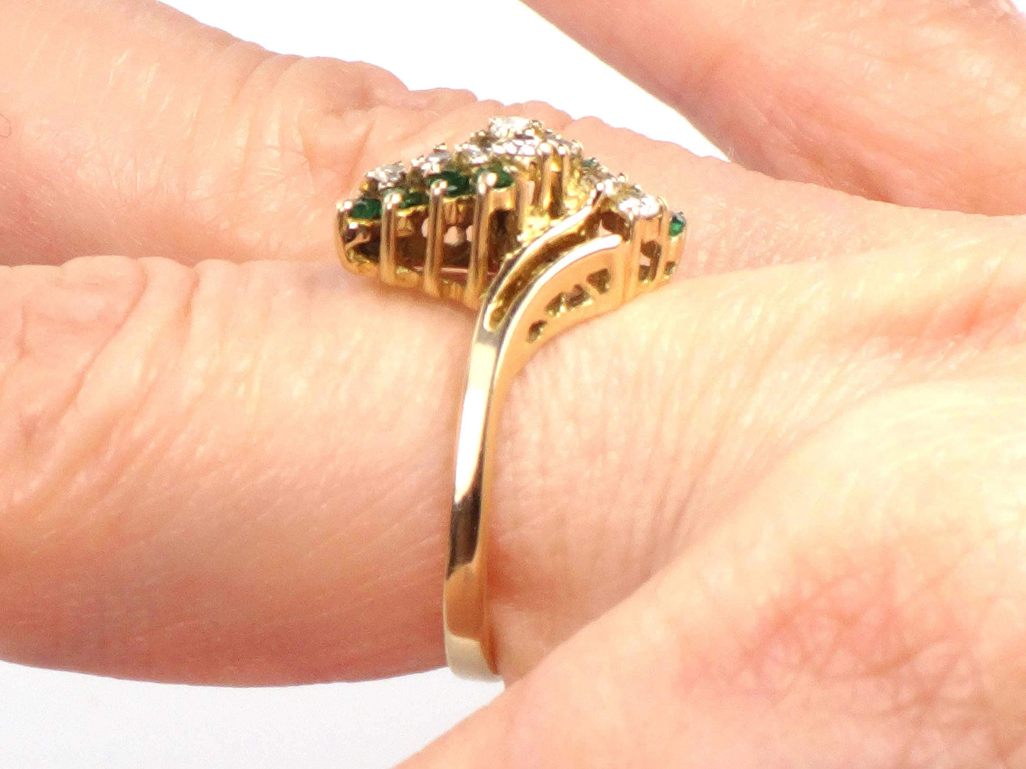 Vintage 14k Yellow Gold Emerald and Diamond Ring, Size 6.25-BelmarJewelers