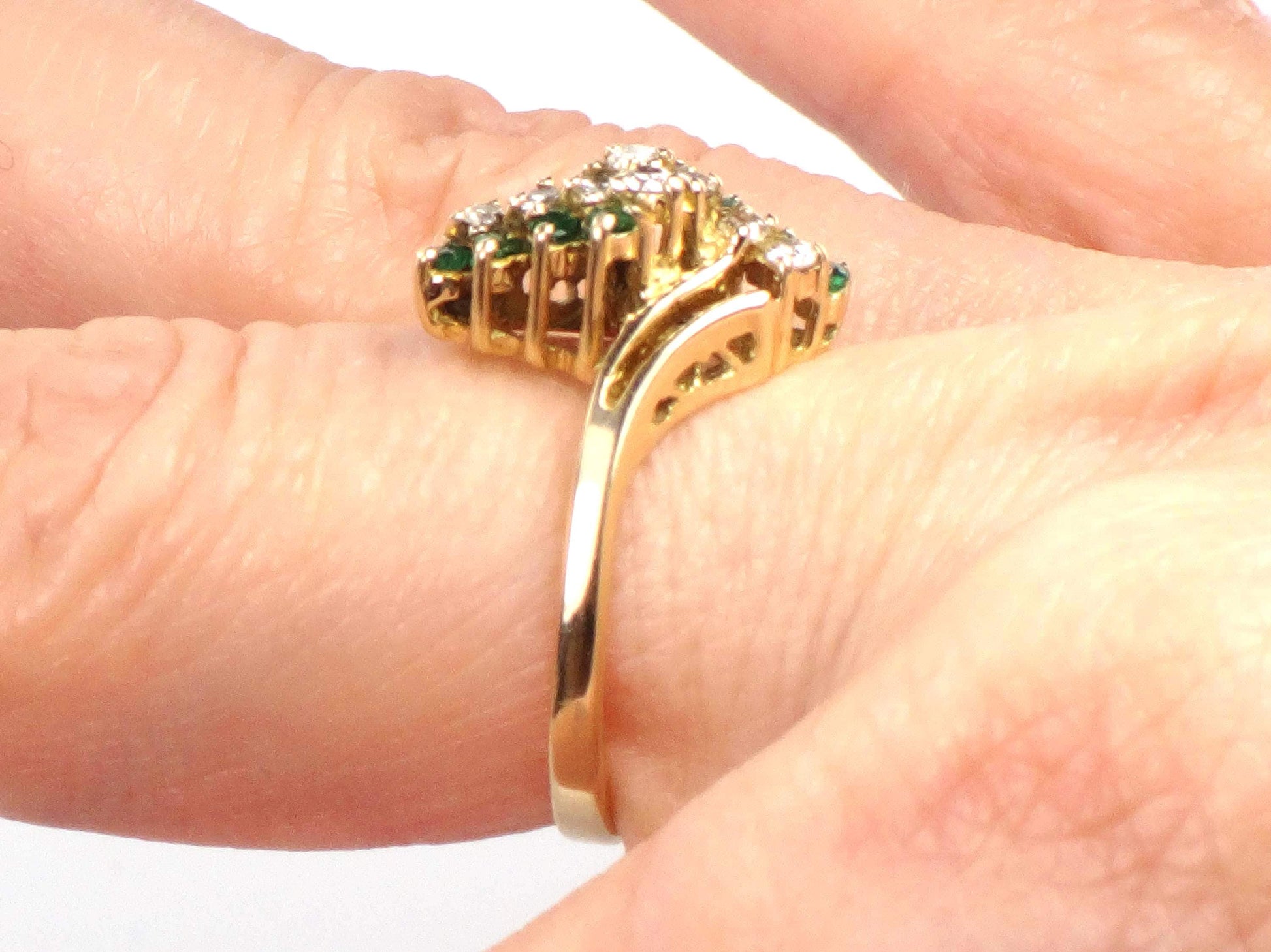 Vintage 14k Yellow Gold Emerald and Diamond Ring, Size 6.25-BelmarJewelers