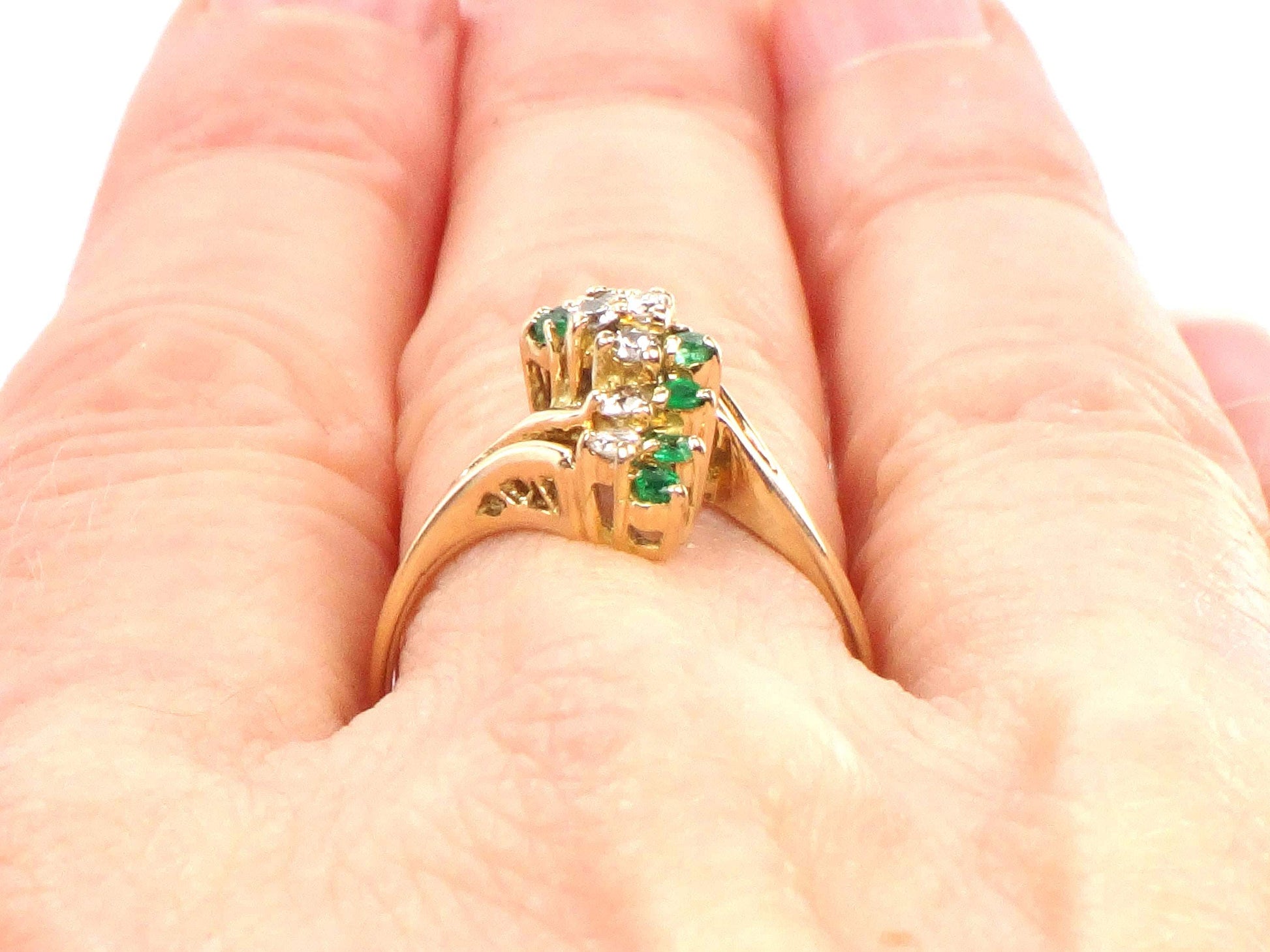 Vintage 14k Yellow Gold Emerald and Diamond Ring, Size 6.25-BelmarJewelers