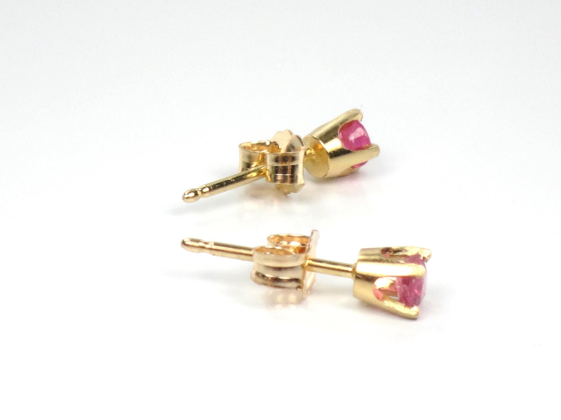 Vintage Solid Yellow Gold Natural Ruby Stud Earrings: 3mm-BelmarJewelers