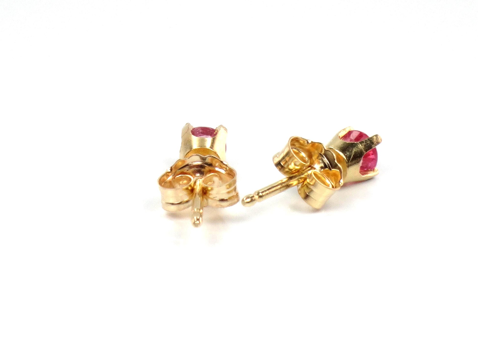 Vintage Solid Yellow Gold Natural Ruby Stud Earrings: 3mm-BelmarJewelers