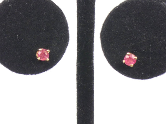 Vintage Solid Yellow Gold Natural Ruby Stud Earrings: 3mm-BelmarJewelers