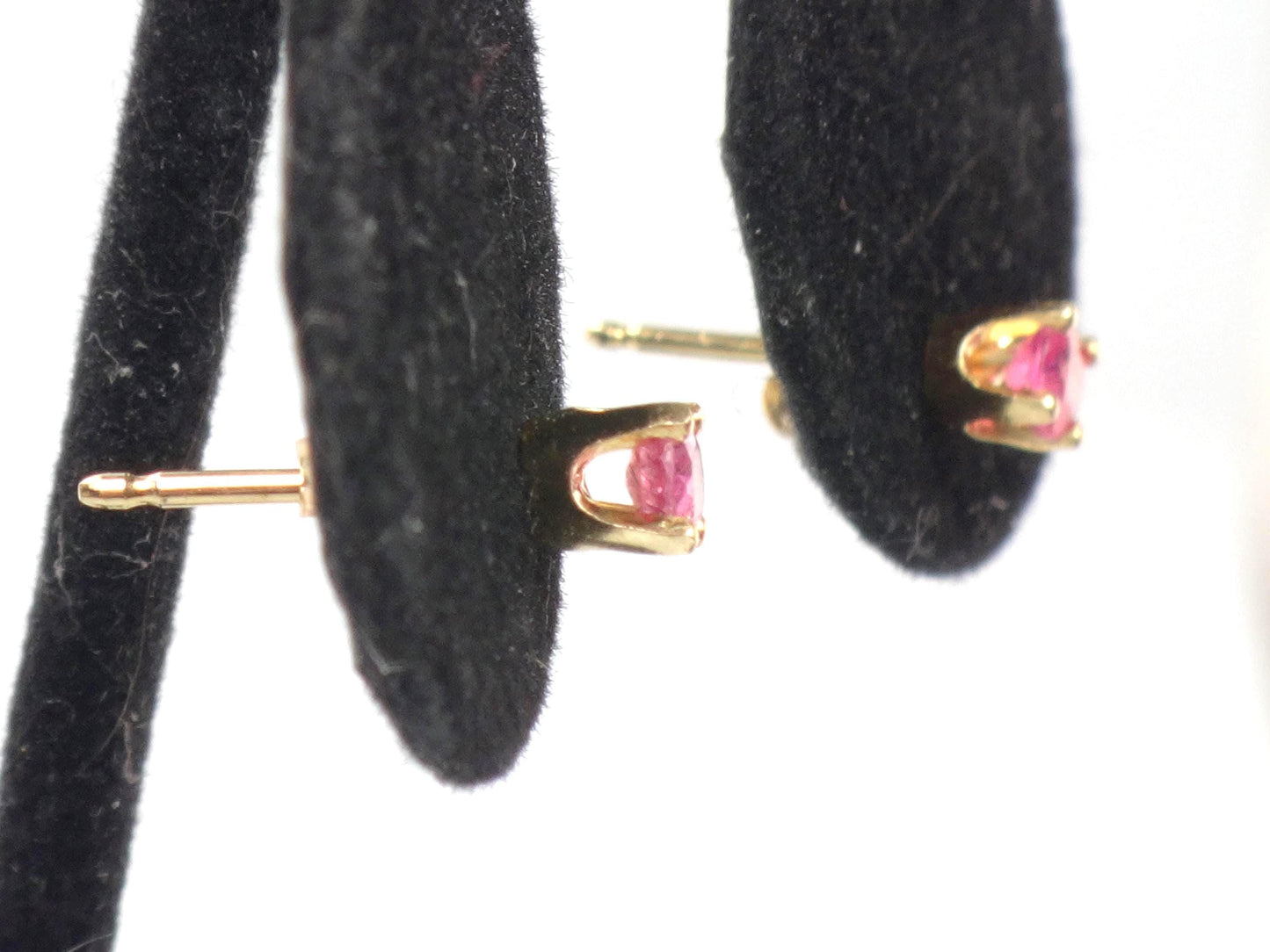 Vintage Solid Yellow Gold Natural Ruby Stud Earrings: 3mm-BelmarJewelers