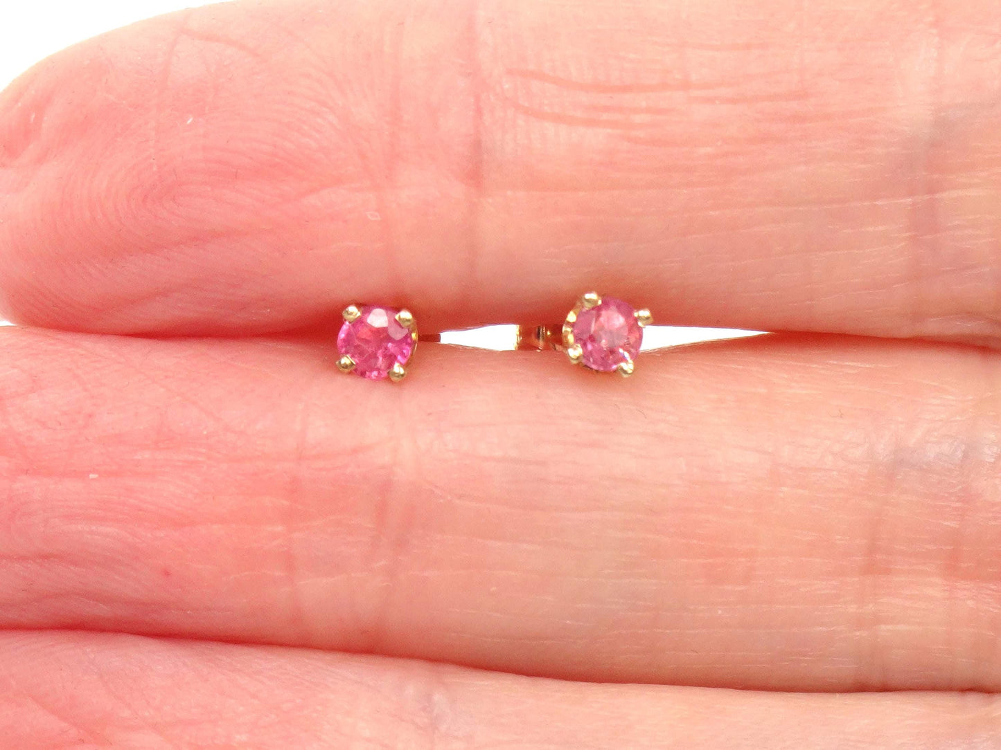 Vintage Solid Yellow Gold Natural Ruby Stud Earrings: 3mm-BelmarJewelers