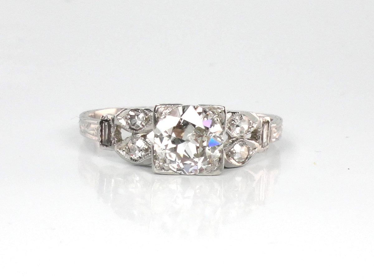 Vintage 18k Gold Old Mine Cut Diamond Engagement Ring, Art Deco, ~1.0 CT TDW-BelmarJewelers