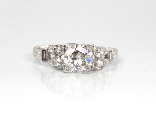 Vintage 18k Gold Old Mine Cut Diamond Engagement Ring, Art Deco, ~1.0 CT TDW-BelmarJewelers