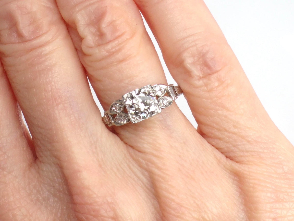 Vintage 18k Gold Old Mine Cut Diamond Engagement Ring, Art Deco, ~1.0 CT TDW-BelmarJewelers