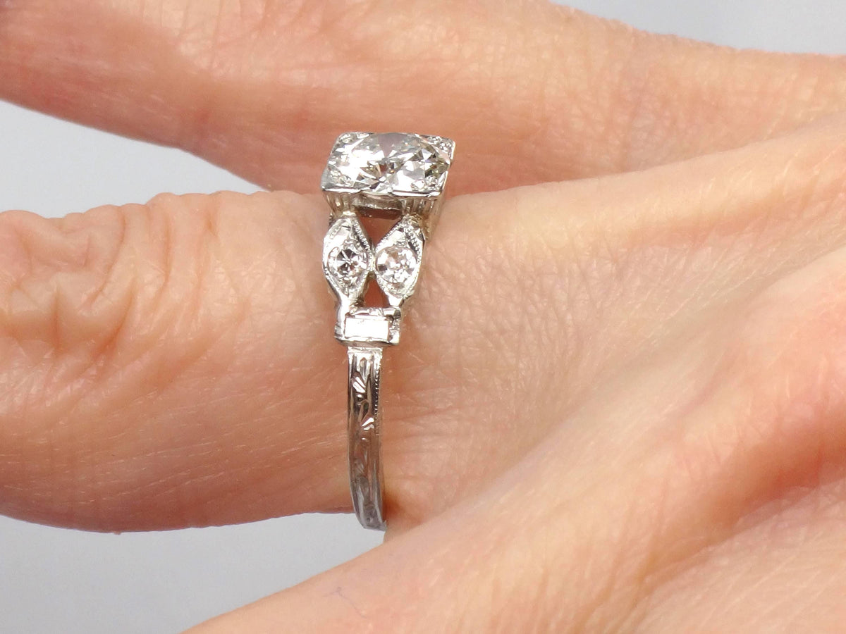 Vintage 18k Gold Old Mine Cut Diamond Engagement Ring, Art Deco, ~1.0 CT TDW-BelmarJewelers