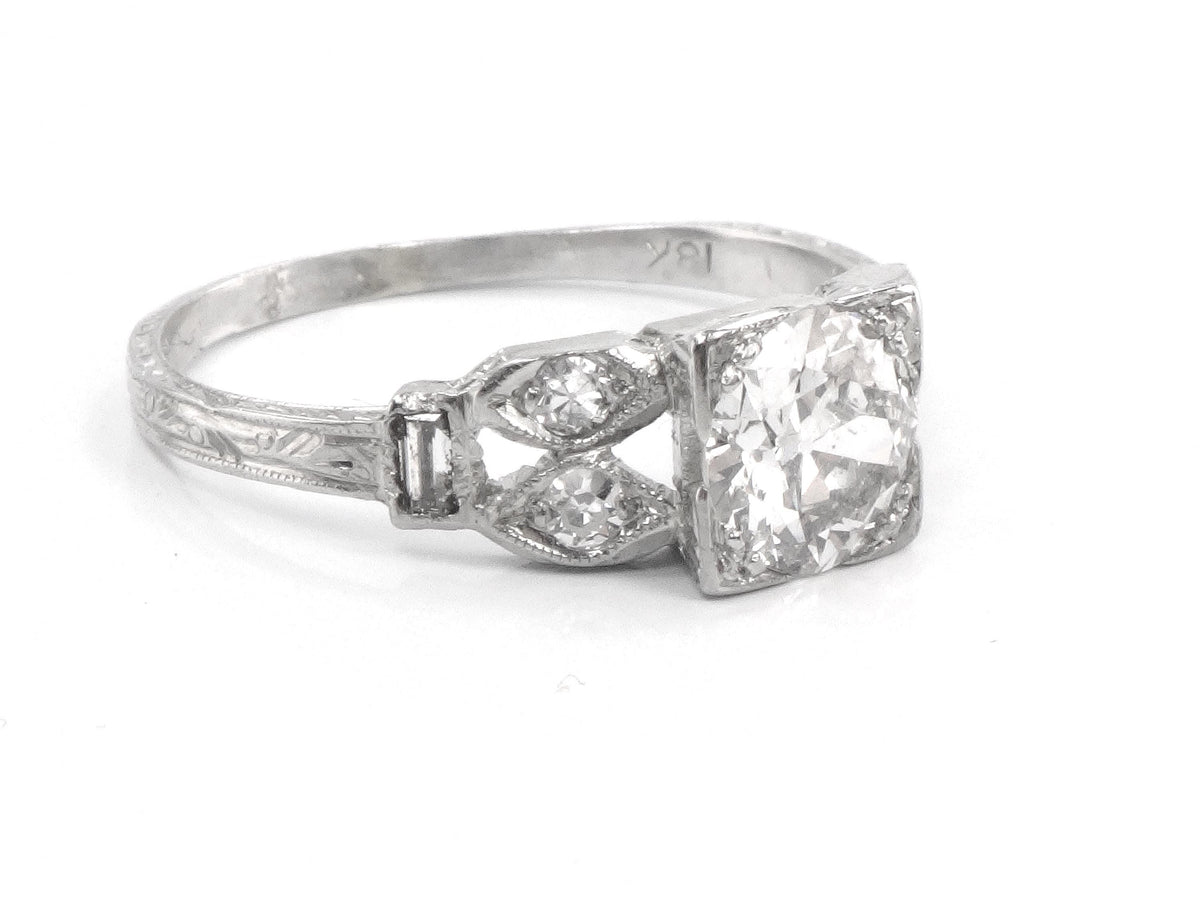 Vintage 18k Gold Old Mine Cut Diamond Engagement Ring, Art Deco, ~1.0 CT TDW-BelmarJewelers