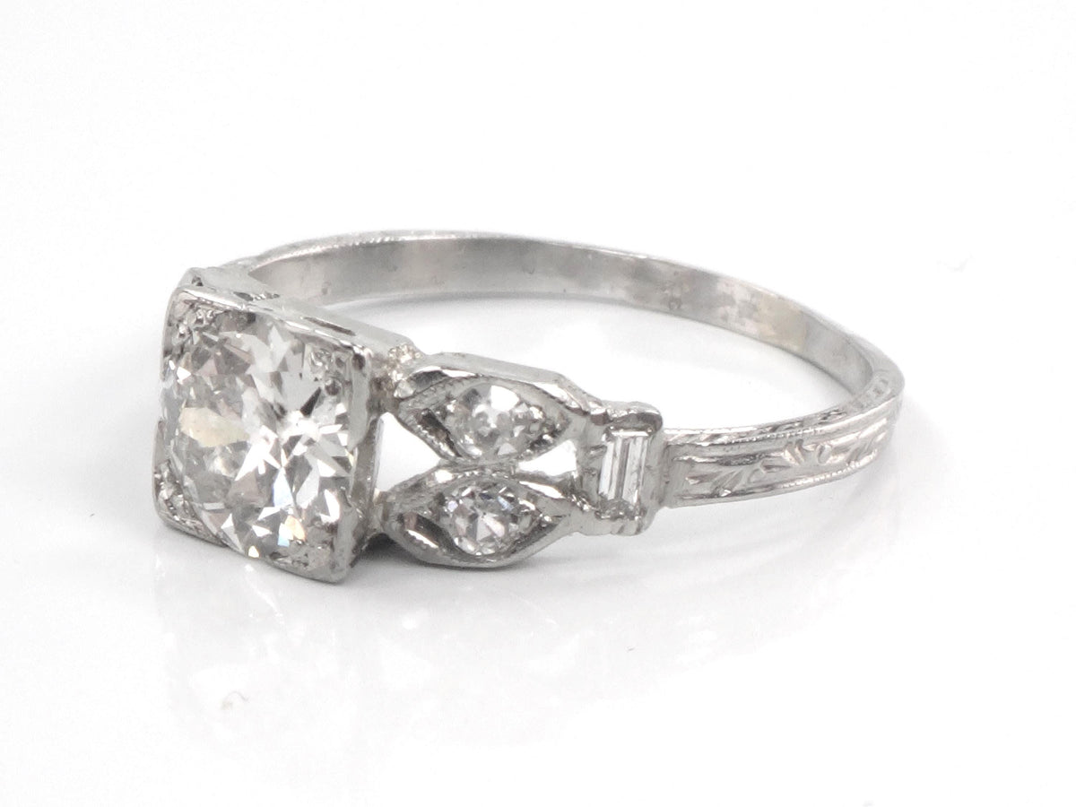Vintage 18k Gold Old Mine Cut Diamond Engagement Ring, Art Deco, ~1.0 CT TDW-BelmarJewelers