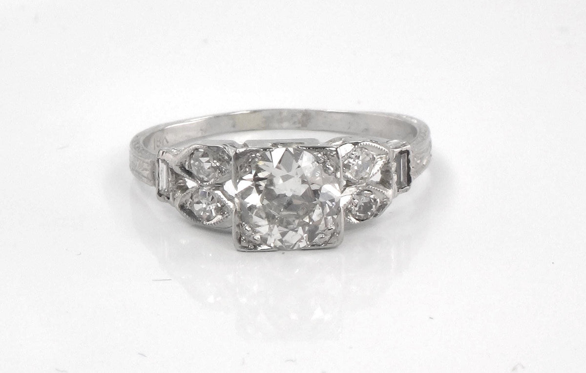 Vintage 18k Gold Old Mine Cut Diamond Engagement Ring, Art Deco, ~1.0 CT TDW-BelmarJewelers