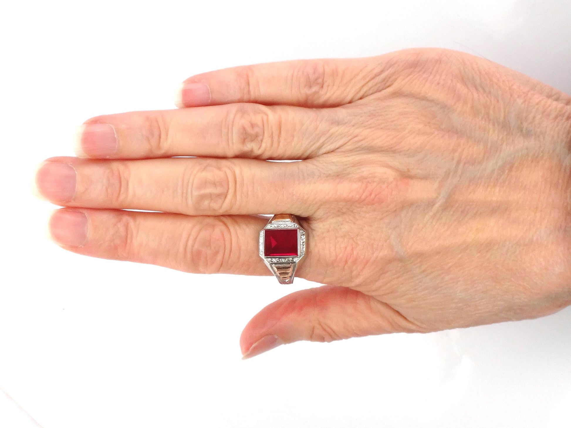 Vintage Art Deco 10k Gold Ruby Ring - Ostby Barton Size 11-BelmarJewelers