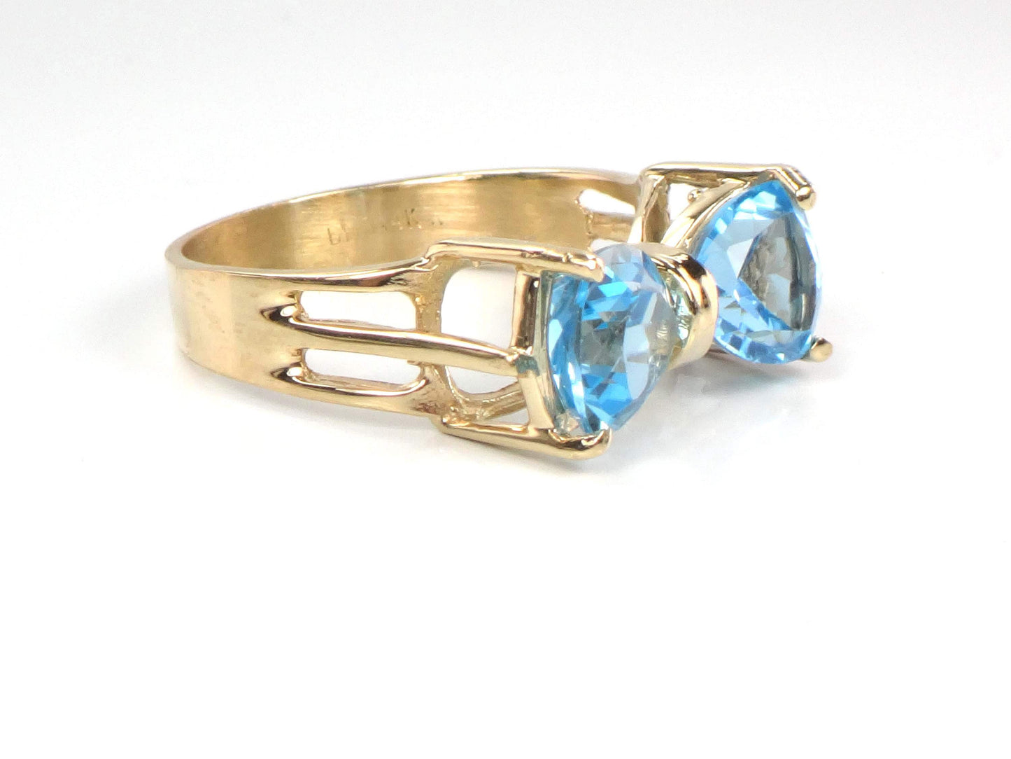 Vintage 14k Yellow Gold Blue Topaz Bow Tie Ring, Size 7.25-BelmarJewelers
