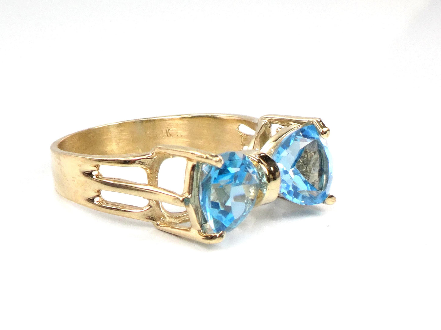 Vintage 14k Yellow Gold Blue Topaz Bow Tie Ring, Size 7.25-BelmarJewelers
