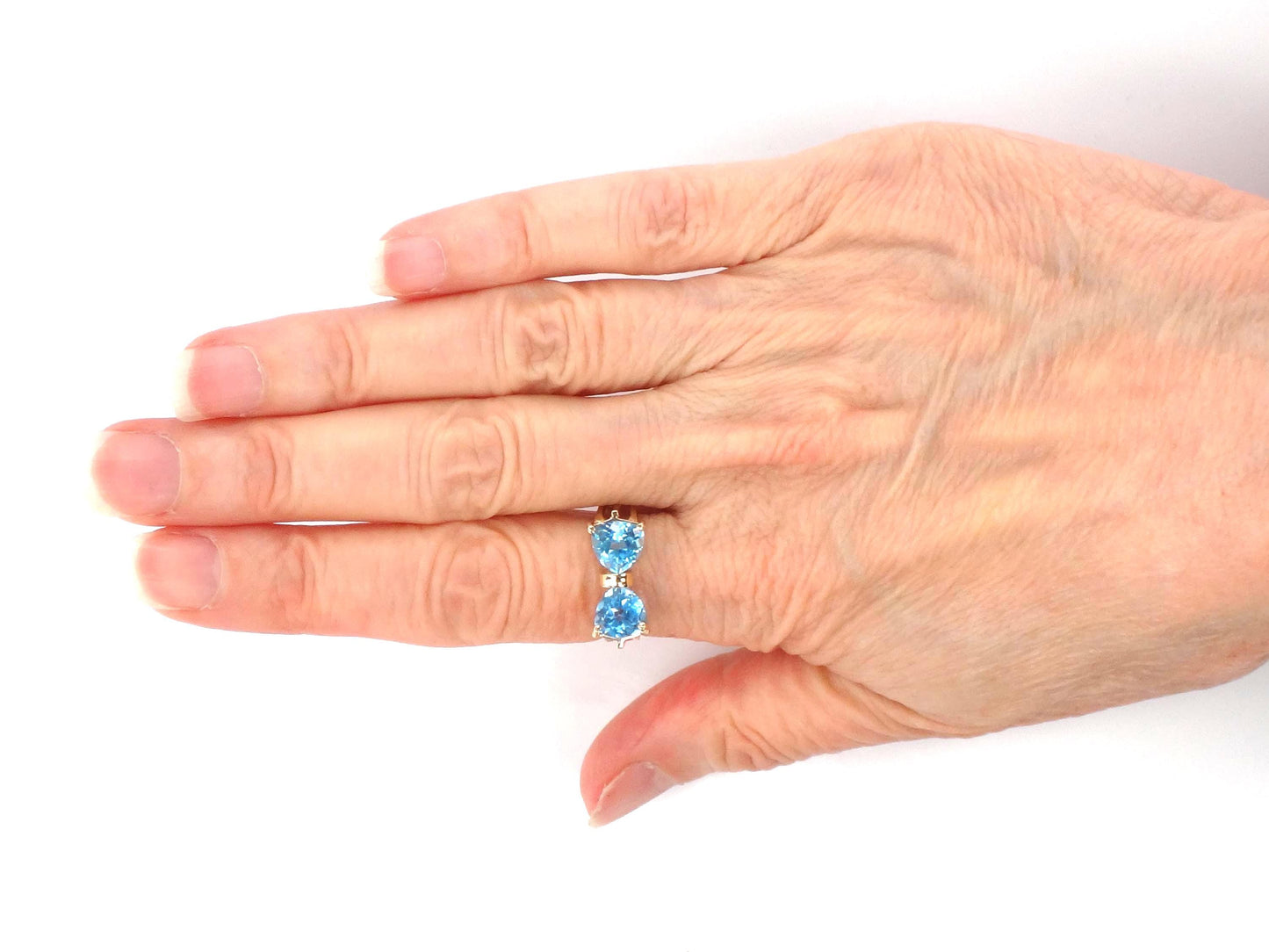 Vintage 14k Yellow Gold Blue Topaz Bow Tie Ring, Size 7.25-BelmarJewelers